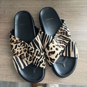 Anine Bing Lizzie Leopard Print Calfhair Slide Sandals Size 39